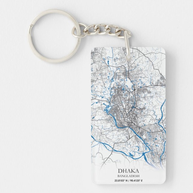 Dhaka Bangladesh City Map Travel Simple Minimal Keychain (Front)