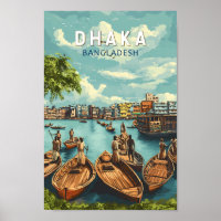Dhaka Bangladesh Illustration Travel Art Vintage