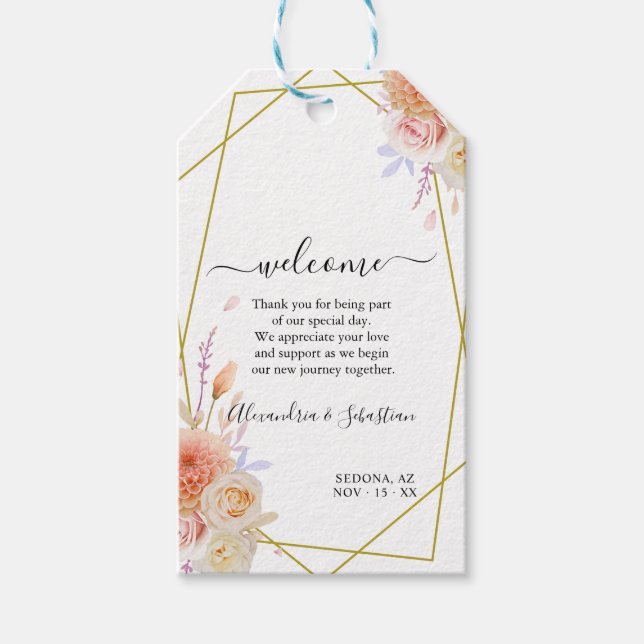Dhalia & Roses Welcome Wedding Favour Gift Tag (Front)