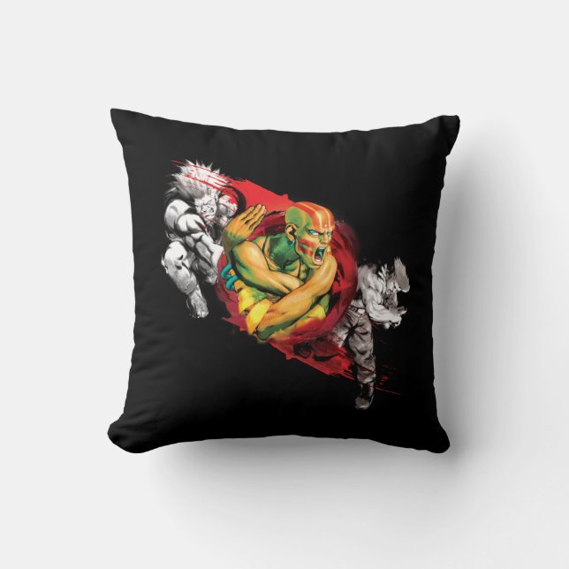 Dhalsim, Blanka & Guile Throw Pillow (Front)