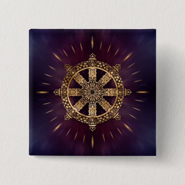 Dharma Wheel - Dharmachakra 2 Inch Square Button (Front)