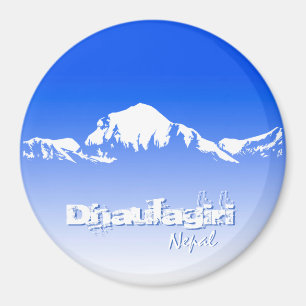 Dhaulagiri Mountain Range Nepal Blue And White Magnet