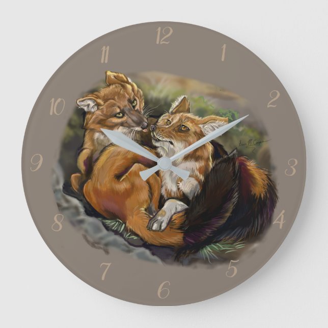 Dhole Cuddle Couple Large Clock (Front)