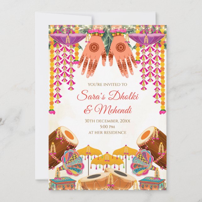 Dholki invitations Digital Mehndi invite, Digital  (Front)