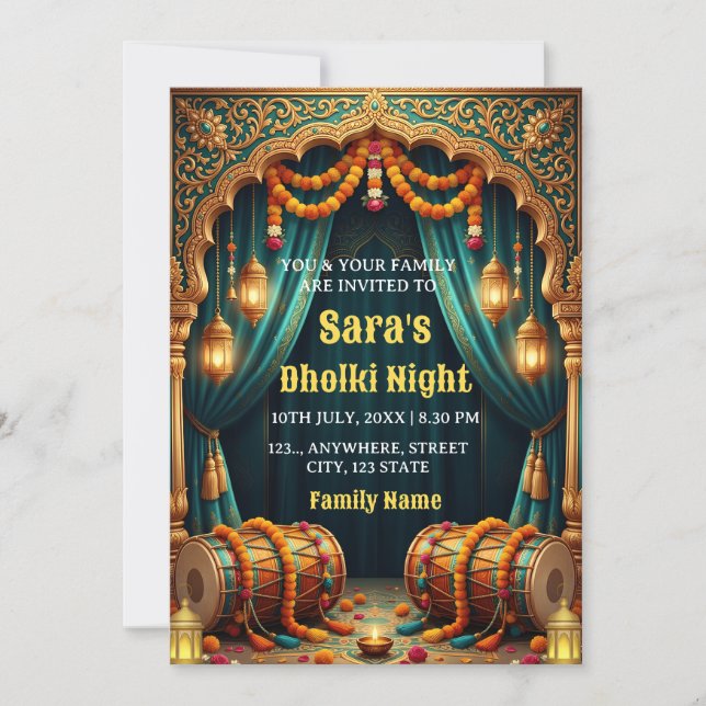 Dholki Night Ceremony Invitation card (Front)