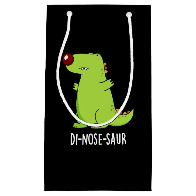Di-nose-saur Funny Dinosaur Pun Dark BG Small Gift Bag (Front)