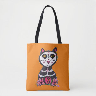 Dia de Las Muertos Cat Halloween Design Large Tote Bag