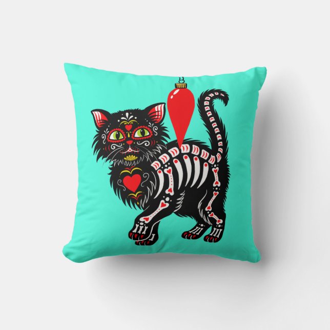 Dia De Los Christmas Kitty Cute Throw Pillow (Front)