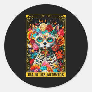 Dia De Los Meowtos Sugar Skull Cat Gift Classic Round Sticker