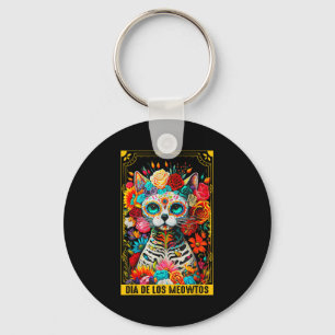 Dia De Los Meowtos Sugar Skull Cat Gift Keychain