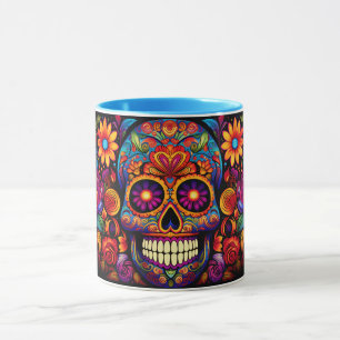 Dia de los Muertos Add Name Skull Sky Blue Inside Mug