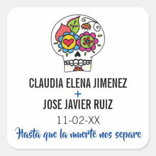 Dia de Los Muertos, Autocollant Mariage Carré