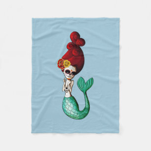 Dia de Los Muertos Beautiful Mermaid Pin up Fleece Blanket