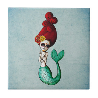 Dia de Los Muertos Beautiful Mermaid Tile