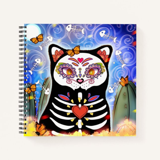Dia De Los Muertos Black Cat Notebook (Front)