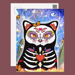 Dia De Los Muertos Black Cat  Postcard