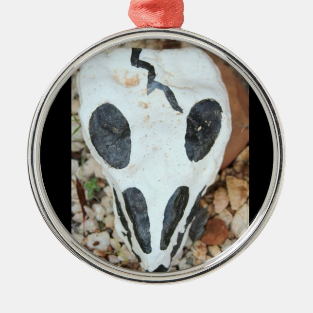 Dia de los Muertos black/white painted skull Metal Ornament (Front)