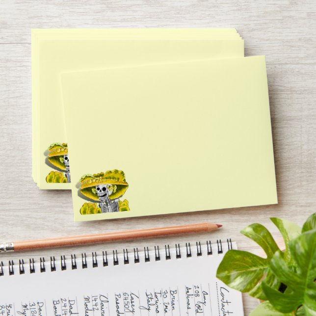 Dia de los Muertos Calavera Yellow Hat Envelope (Stacked)