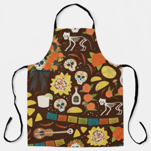 Dia De Los Muertos, cartoon pattern. Apron