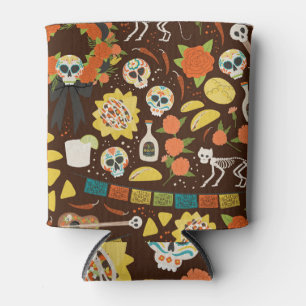 Dia De Los Muertos, cartoon pattern. Can Cooler