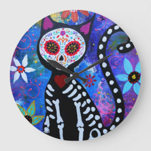 Dia de los Muertos Cat El Gato Lover Large Clock