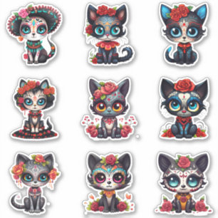 Dia de Los Muertos Cat Stickers - Set of 9