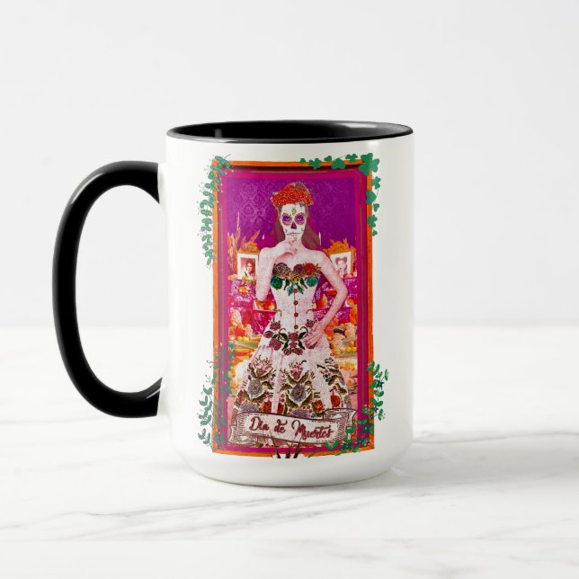 Dia de los Muertos Catrina with Purple & Green Mug (Left)