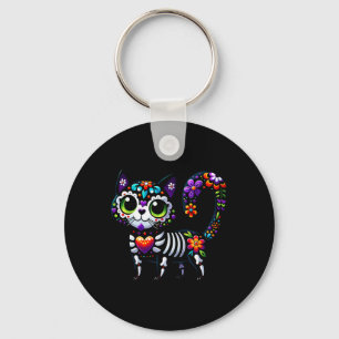 Dia De Los Muertos Cinco De Mayo Cat Sugar Skull M Keychain