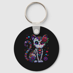 Dia De Los Muertos Cinco De Mayo Cat Sugar Skull M Keychain