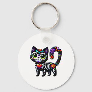 Dia De Los Muertos Cinco De Mayo Cat Sugar Skull M Keychain