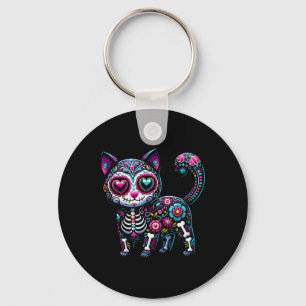 Dia De Los Muertos Cinco De Mayo Cat Sugar Skull M Keychain