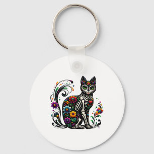 Dia De Los Muertos Cinco De Mayo Cat Sugar Skull M Keychain