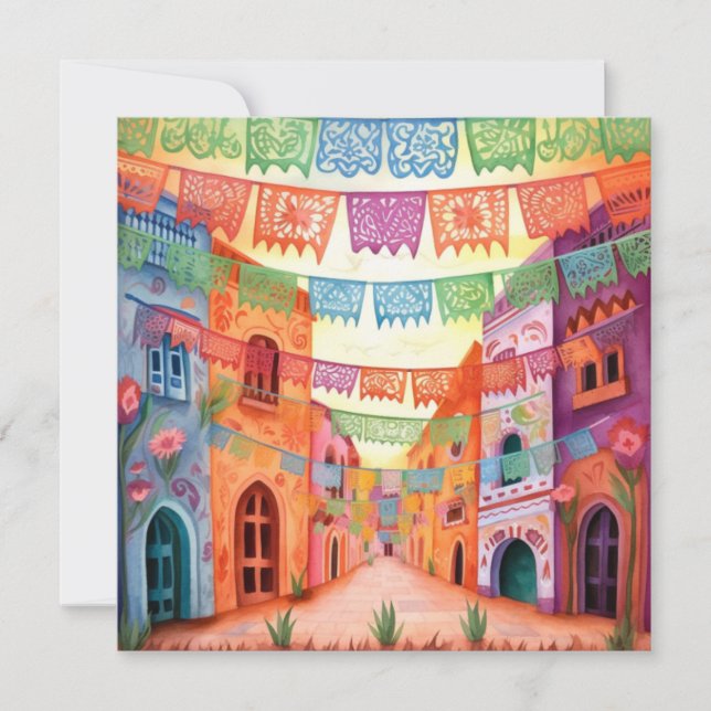 "Dia de los Muertos", Colourful Papel Picado  Invitation (Front)