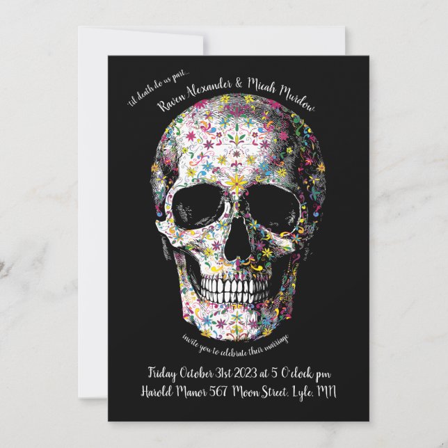 Dia de los Muertos Colourful Skull Wedding Invitation (Front)