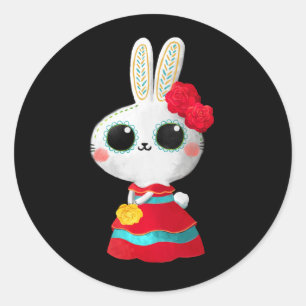 Dia De Los Muertos Cute Bunny Red Dress Mexican Classic Round Sticker