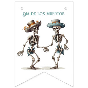 Dia de los Muertos dancing skeletons customizable Bunting Flags