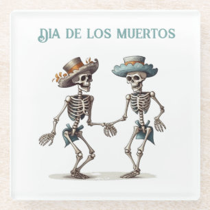 Dia de los Muertos dancing skeletons customizable Glass Coaster