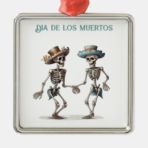 Dia de los Muertos dancing skeletons customizable Metal Ornament