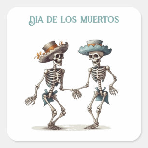 Dia de los Muertos dancing skeletons customizable Square Sticker