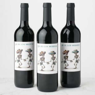 Dia de los Muertos dancing skeletons customizable Wine Label
