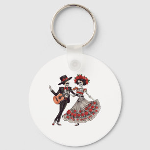 Dia De Los Muertos Dancing Skeletons Mexican Coupl Keychain