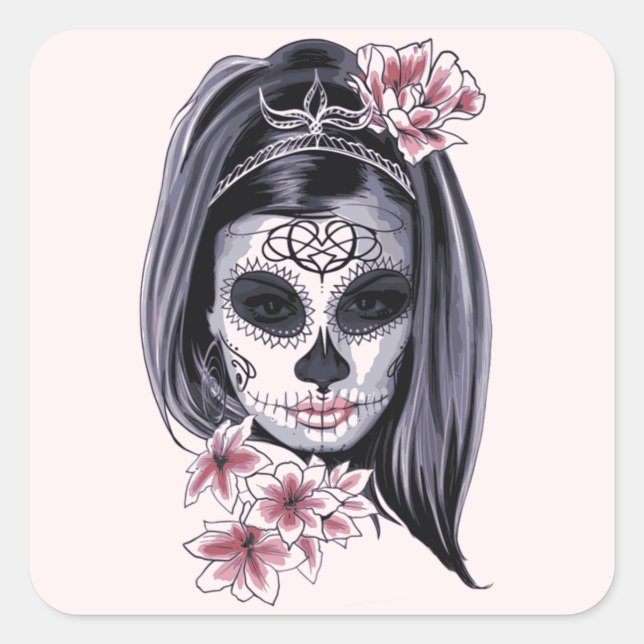 Dia De Los Muertos Day Of The Dead Catrina Painted Square Sticker (Front)