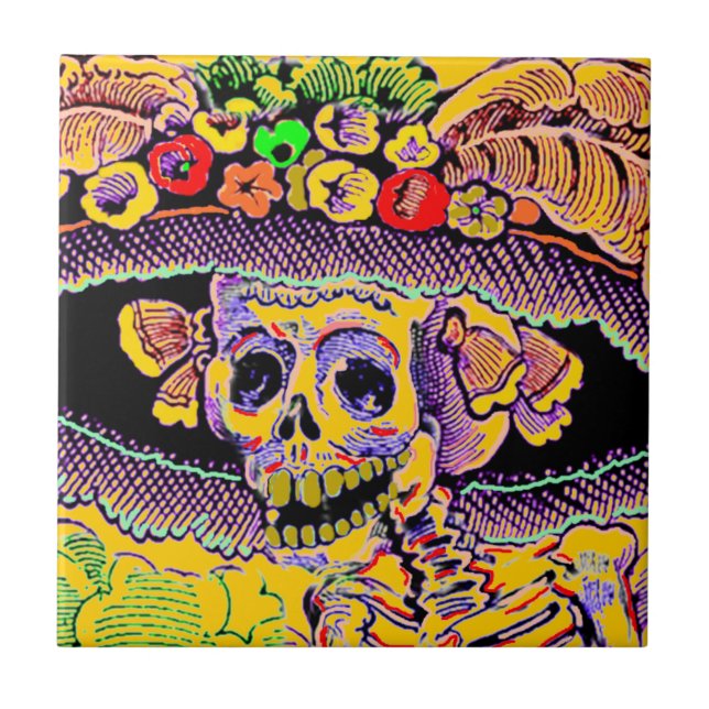 Dia de Los Muertos Day of the Dead Catrina Tile (Front)