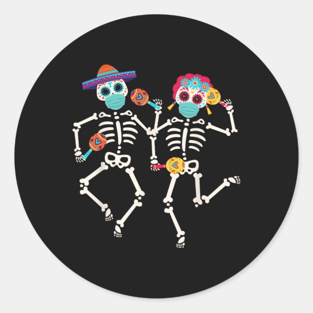Dia De Los Muertos Day Of The Dead Skull Dancing  Classic Round Sticker (Front)