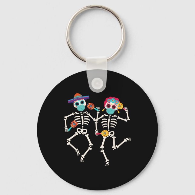 Dia De Los Muertos Day Of The Dead Skull Dancing  Keychain (Front)