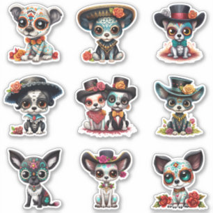 Dia de Los Muertos Dog Stickers - Set of 9