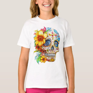 Dia de los Muertos Floral Catrina Calavera T-Shirt