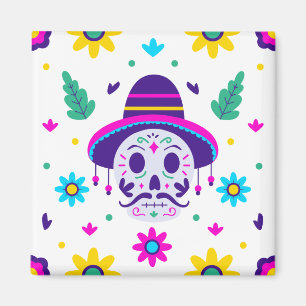 dia de los muertos floral skull magnet