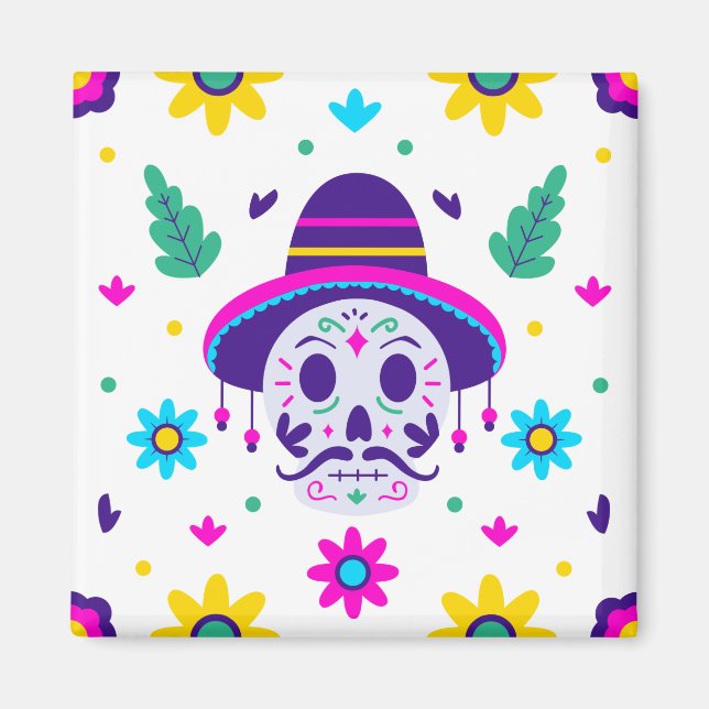 dia de los muertos floral skull magnet (Front)
