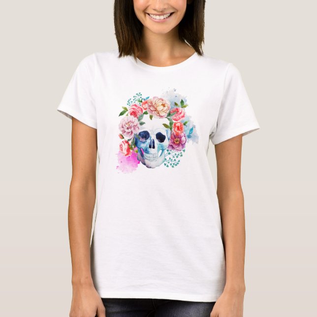 Dia de los Muertos Floral Skull Maternity Shirt (Front)